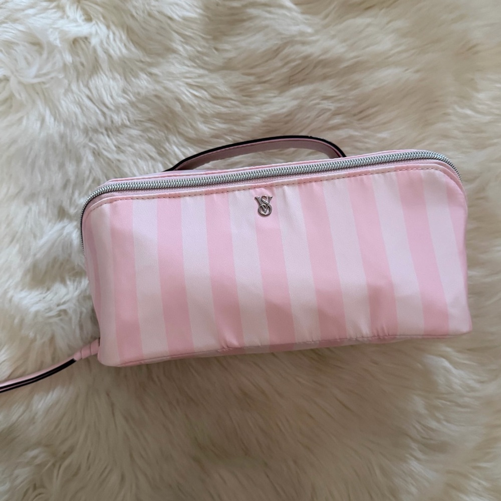 Victoria's Secret Pink and White Striped 3-Piece Makeup Bag -Brand New with Tags